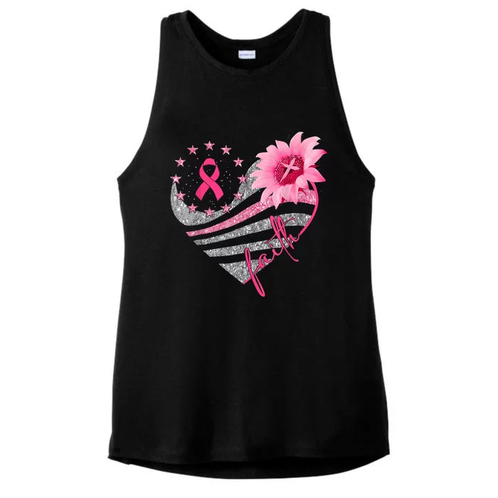 Sunflower Pink Ribbon Faith Breast Cancer Awareness Ladies Tri-Blend Wicking Tank