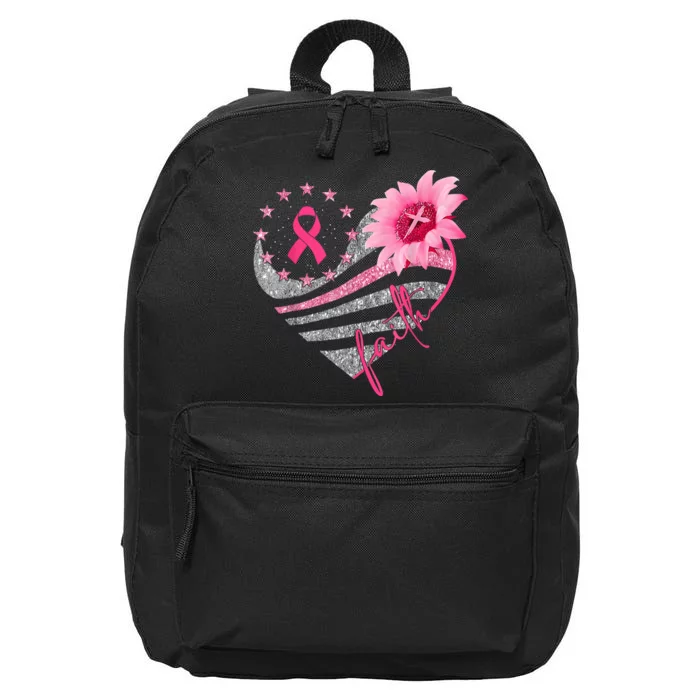 Sunflower Pink Ribbon Faith Breast Cancer Awareness 16 in Basic Backpack