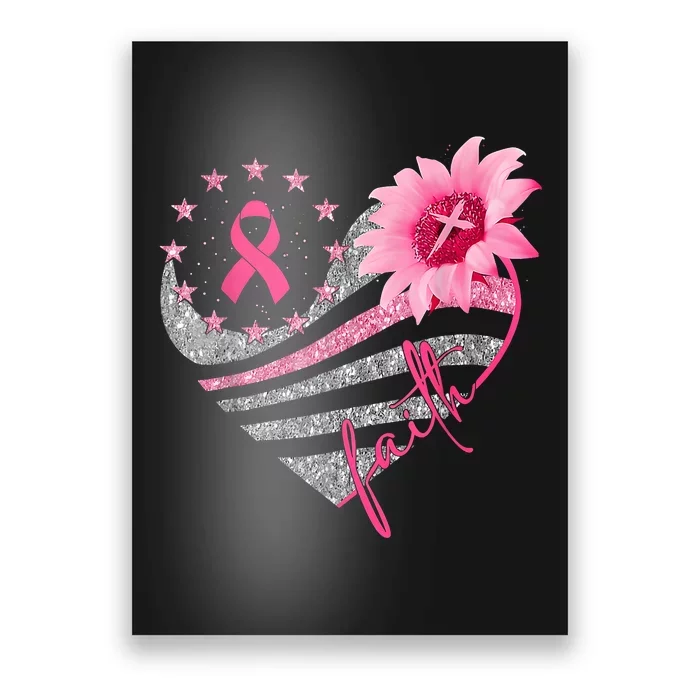 Sunflower Pink Ribbon Faith Breast Cancer Awareness Poster