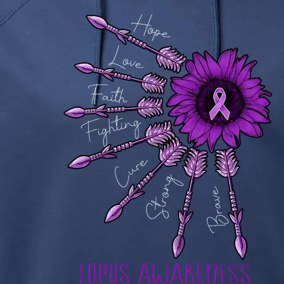 Sunflower Purple Ribbon Lupus Awareness Performance Fleece Hoodie