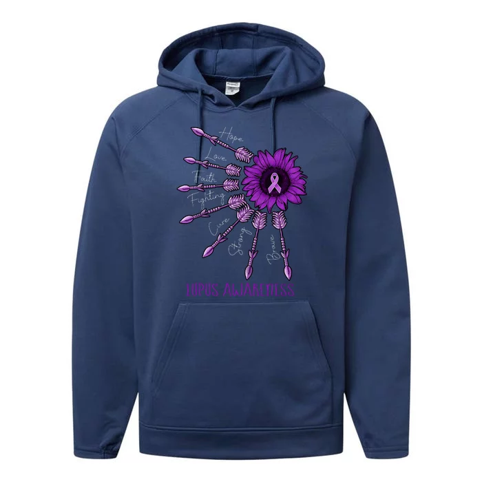 Sunflower Purple Ribbon Lupus Awareness Performance Fleece Hoodie