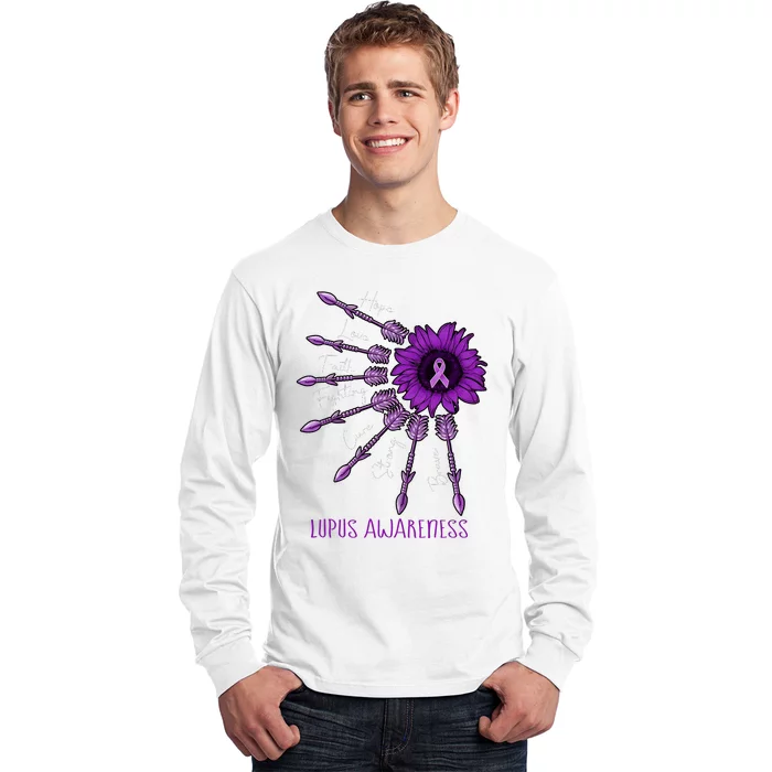 Sunflower Purple Ribbon Lupus Awareness Long Sleeve Shirt