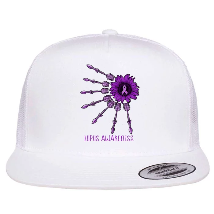 Sunflower Purple Ribbon Lupus Awareness Flat Bill Trucker Hat