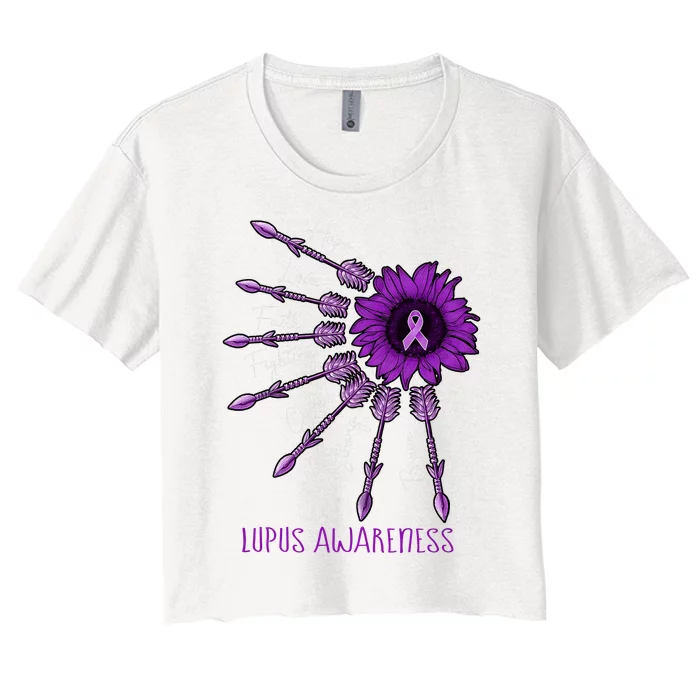 Sunflower Purple Ribbon Lupus Awareness Women's Crop Top Tee