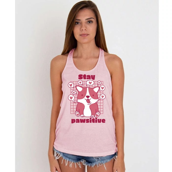 Stay Pawsitive Retro Awesome Cute Dog Lover Present Great Gift Women's Knotted Racerback Tank