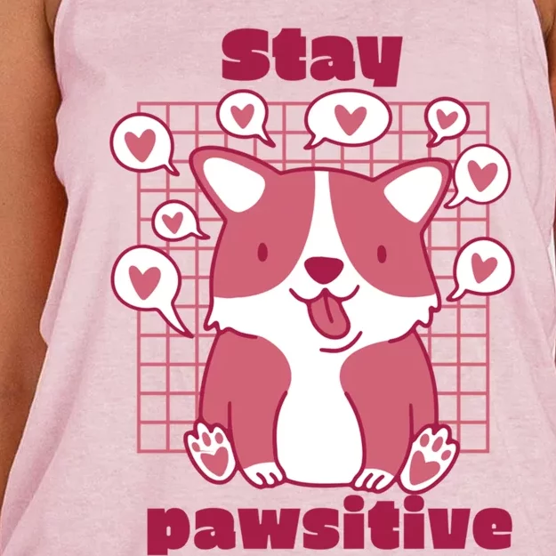 Stay Pawsitive Retro Awesome Cute Dog Lover Present Great Gift Women's Knotted Racerback Tank