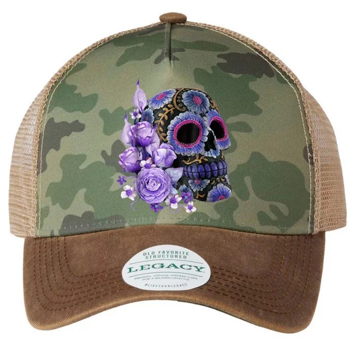 Sugar Purple Rose Skull Floral Legacy Tie Dye Trucker Hat