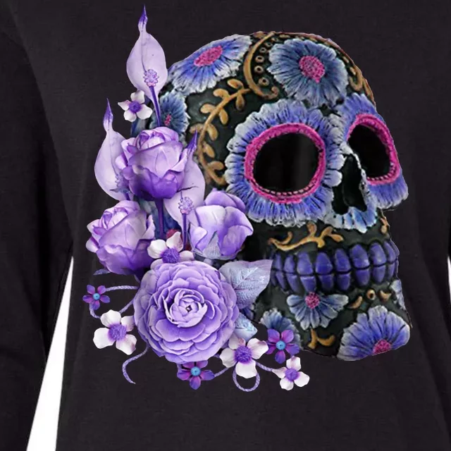 Sugar Purple Rose Skull Floral Womens Cotton Relaxed Long Sleeve T-Shirt