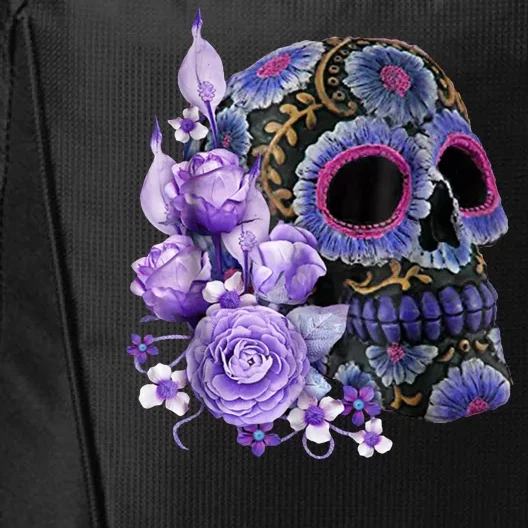 Sugar Purple Rose Skull Floral City Backpack