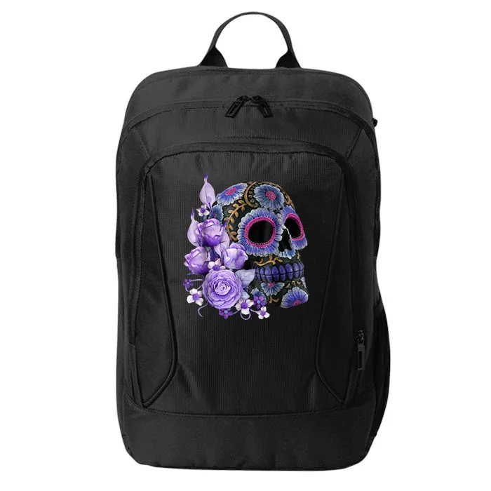 Sugar Purple Rose Skull Floral City Backpack