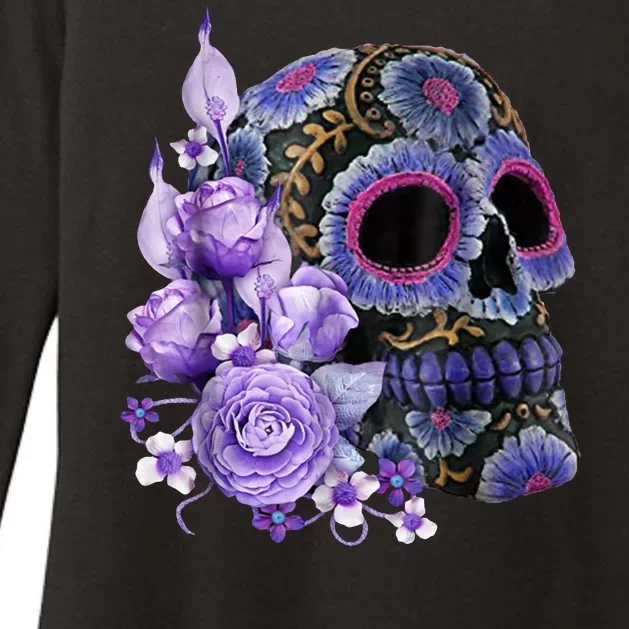 Sugar Purple Rose Skull Floral Womens CVC Long Sleeve Shirt