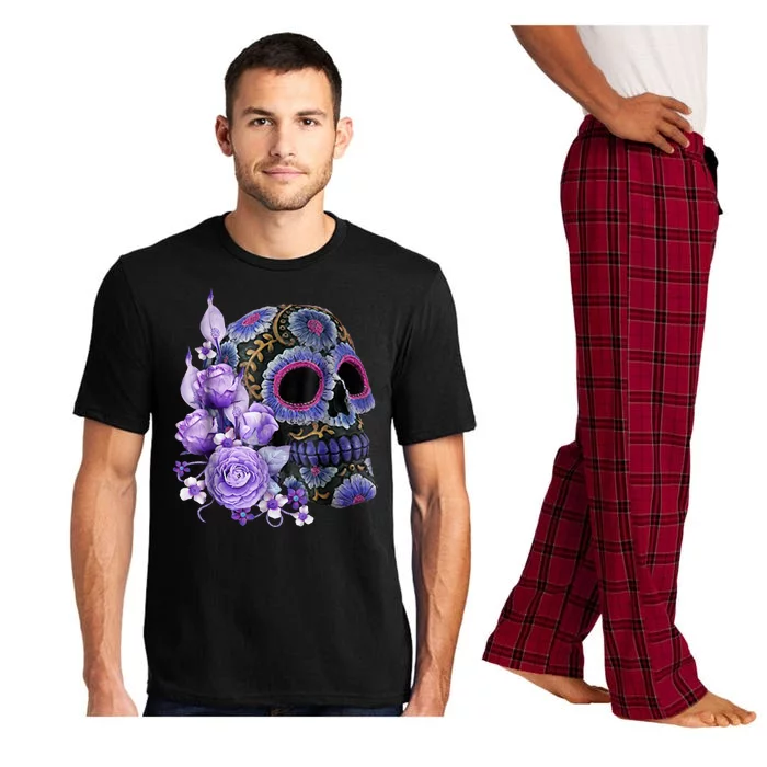 Sugar Purple Rose Skull Floral Pajama Set