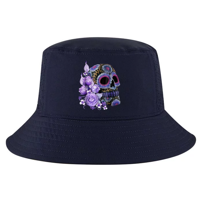 Sugar Purple Rose Skull Floral Cool Comfort Performance Bucket Hat