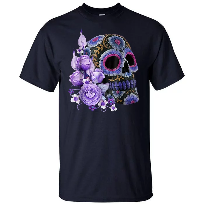 Sugar Purple Rose Skull Floral Tall T-Shirt