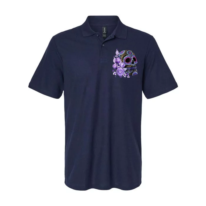 Sugar Purple Rose Skull Floral Softstyle Adult Sport Polo