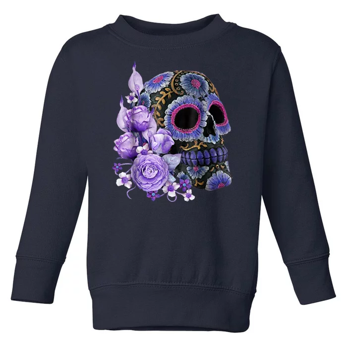 Sugar Purple Rose Skull Floral Toddler Sweatshirt