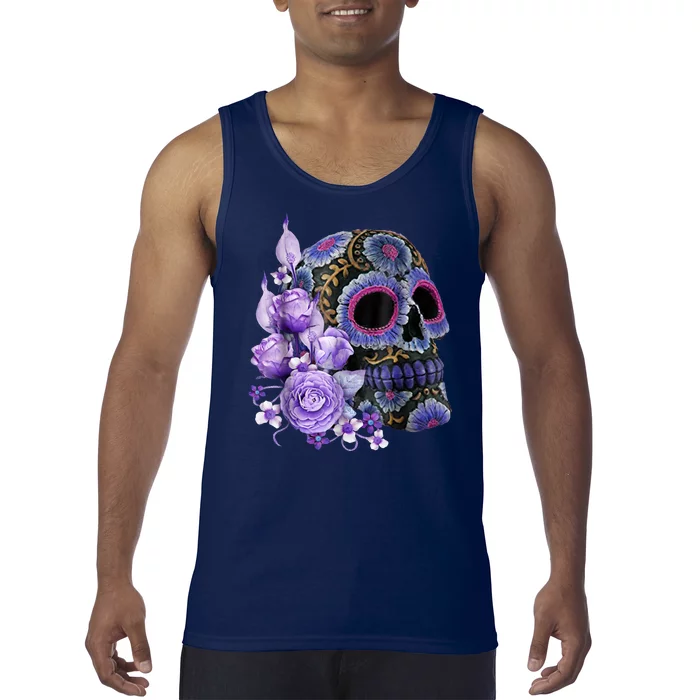 Sugar Purple Rose Skull Floral Tank Top