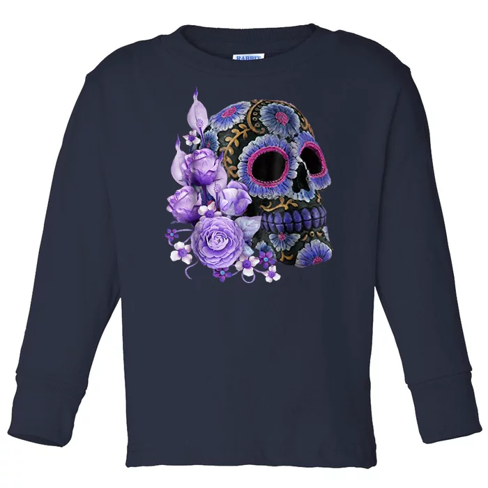 Sugar Purple Rose Skull Floral Toddler Long Sleeve Shirt