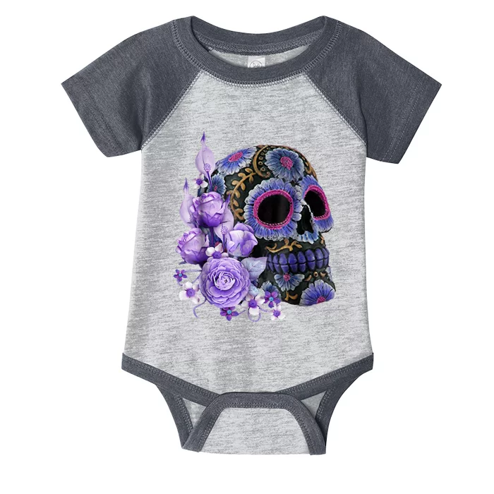 Sugar Purple Rose Skull Floral Infant Baby Jersey Bodysuit