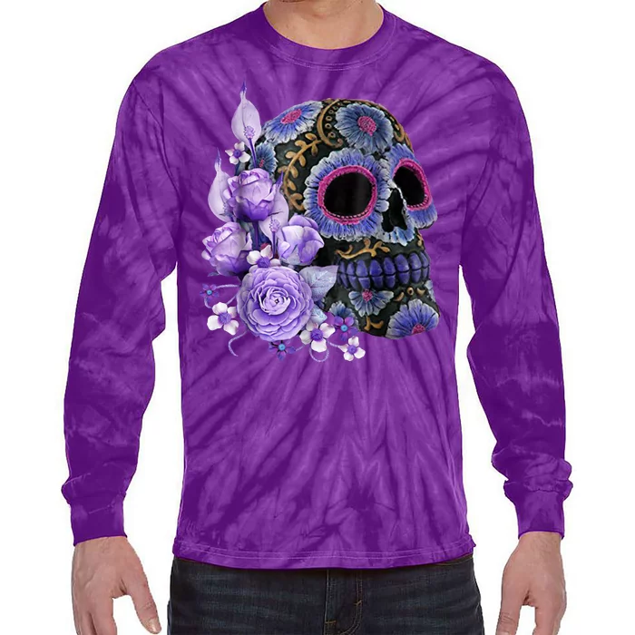 Sugar Purple Rose Skull Floral Tie-Dye Long Sleeve Shirt