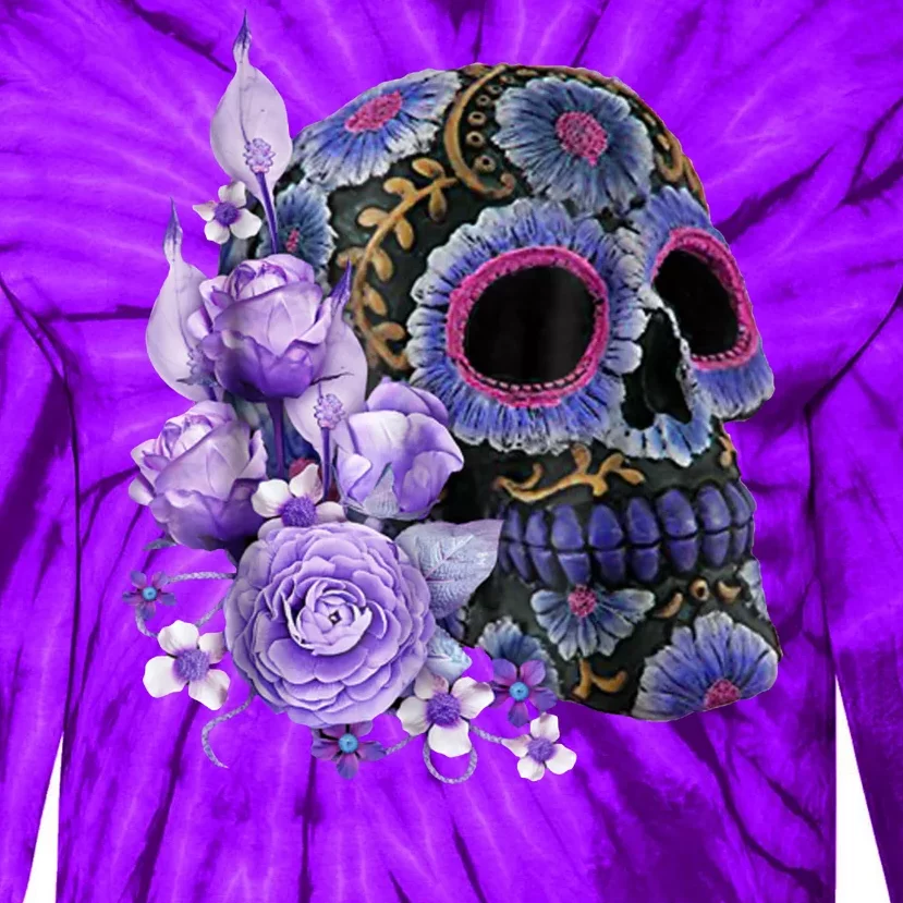 Sugar Purple Rose Skull Floral Tie-Dye Long Sleeve Shirt