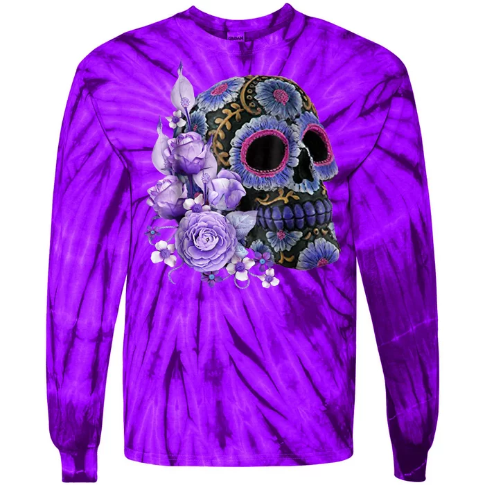 Sugar Purple Rose Skull Floral Tie-Dye Long Sleeve Shirt