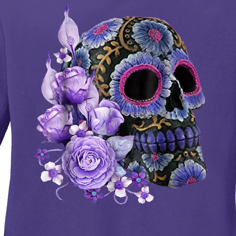 Sugar Purple Rose Skull Floral Ladies Long Sleeve Shirt