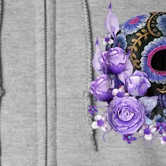 Sugar Purple Rose Skull Floral Full Zip Hoodie