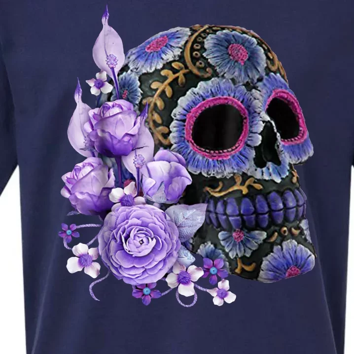 Sugar Purple Rose Skull Floral Sueded Cloud Jersey T-Shirt