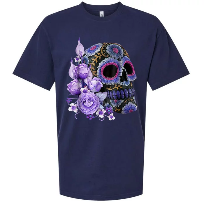 Sugar Purple Rose Skull Floral Sueded Cloud Jersey T-Shirt