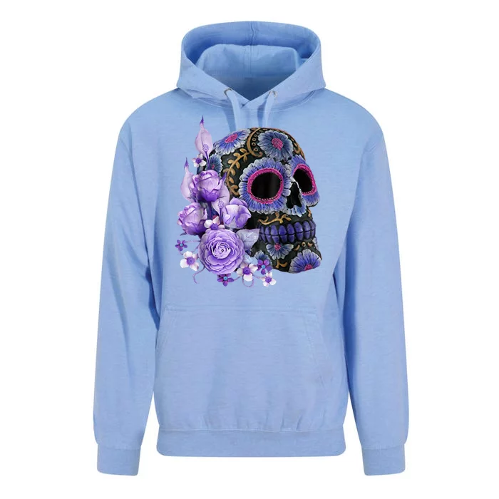 Sugar Purple Rose Skull Floral Unisex Surf Hoodie