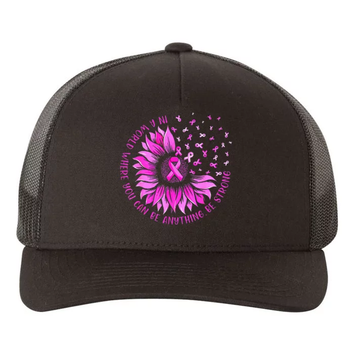 Sunflower Pink Ribbon Butterfly Breast Cancer Awareness Yupoong Adult 5-Panel Trucker Hat