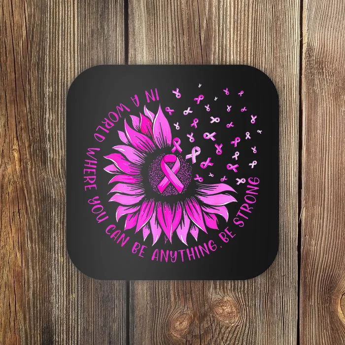 Sunflower Pink Ribbon Butterfly Breast Cancer Awareness Coaster