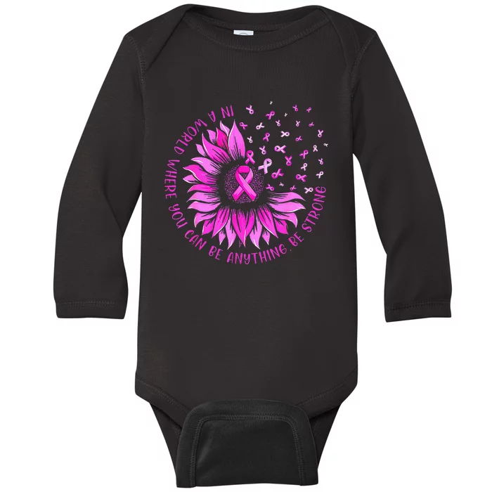 Sunflower Pink Ribbon Butterfly Breast Cancer Awareness Baby Long Sleeve Bodysuit