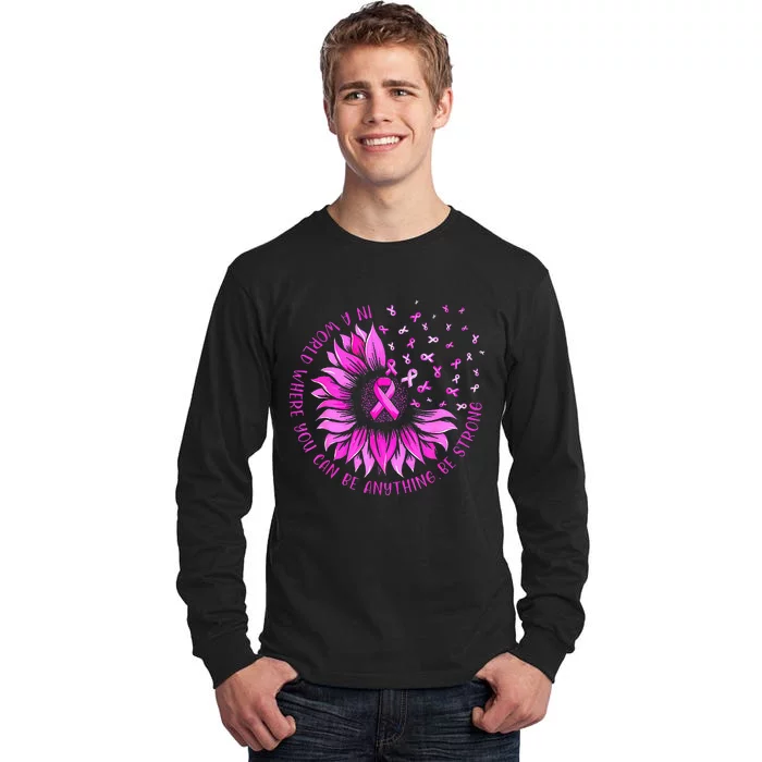 Sunflower Pink Ribbon Butterfly Breast Cancer Awareness Tall Long Sleeve T-Shirt