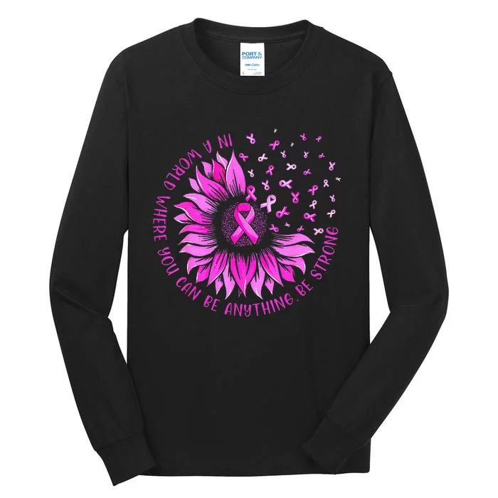 Sunflower Pink Ribbon Butterfly Breast Cancer Awareness Tall Long Sleeve T-Shirt