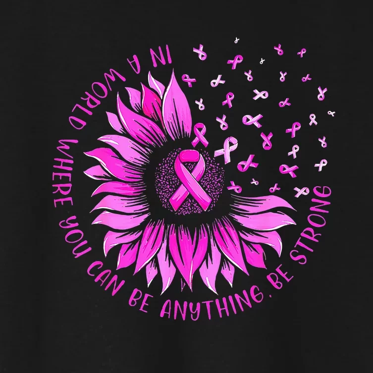 Sunflower Pink Ribbon Butterfly Breast Cancer Awareness Women's Crop Top Tee