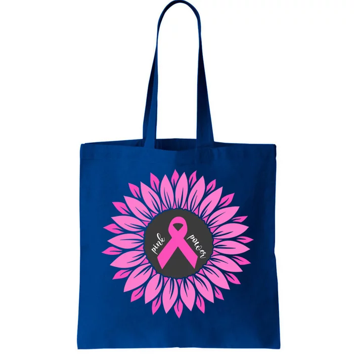 Sunflower Pink Ribbon Breast Cancer Awareness Support Squad Gift Tote Bag