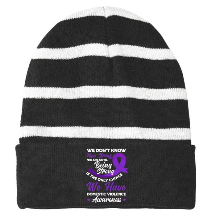 Strong Purple Ribbon Domestic Violence Awareness Striped Beanie with Solid Band