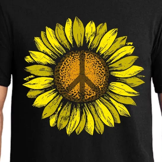 Sunflower Peace Sign Floral Hippie Love Retro Flower Peace Gift Pajama Set