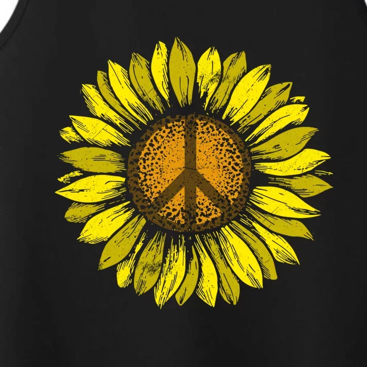 Sunflower Peace Sign Floral Hippie Love Retro Flower Peace Gift Performance Tank