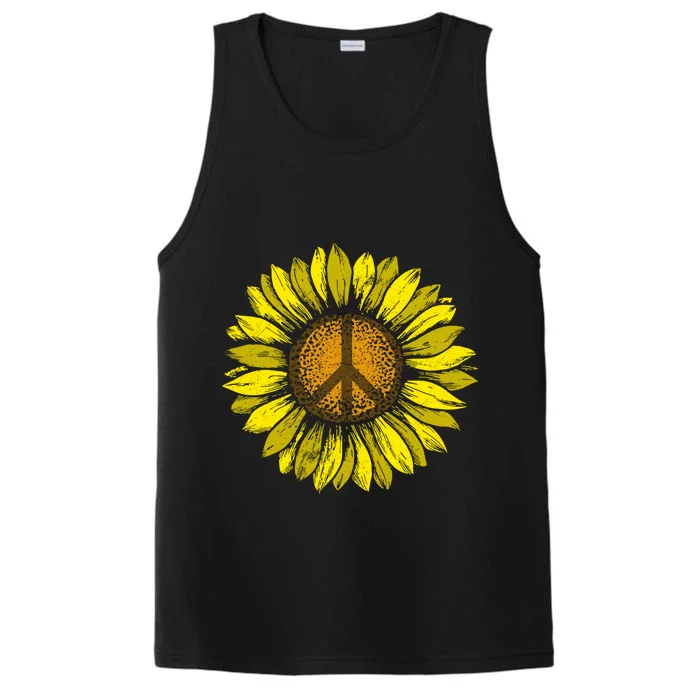 Sunflower Peace Sign Floral Hippie Love Retro Flower Peace Gift Performance Tank