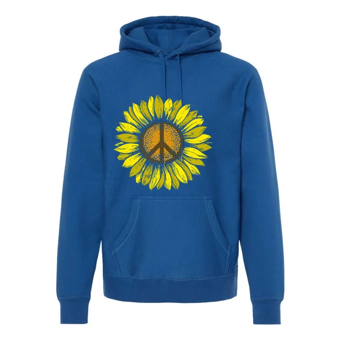 Sunflower Peace Sign Floral Hippie Love Retro Flower Peace Gift Premium Hoodie