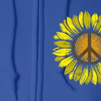 Sunflower Peace Sign Floral Hippie Love Retro Flower Peace Gift Full Zip Hoodie