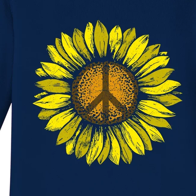 Sunflower Peace Sign Floral Hippie Love Retro Flower Peace Gift Baby Long Sleeve Bodysuit