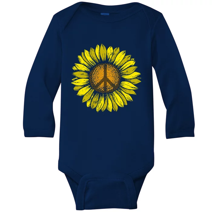 Sunflower Peace Sign Floral Hippie Love Retro Flower Peace Gift Baby Long Sleeve Bodysuit