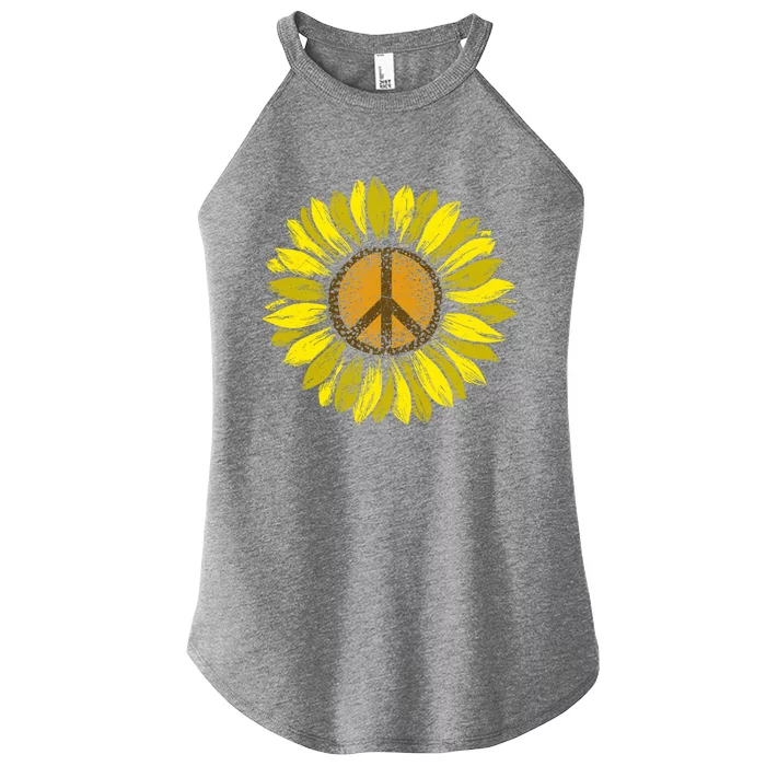 Sunflower Peace Sign Floral Hippie Love Retro Flower Peace Gift Women’s Perfect Tri Rocker Tank