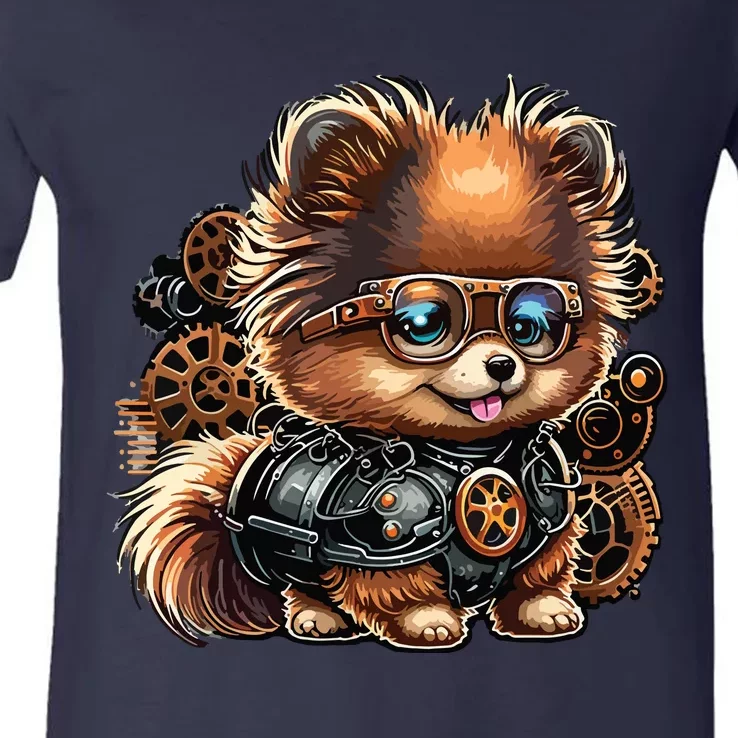 Steampunk Pomeranian V-Neck T-Shirt