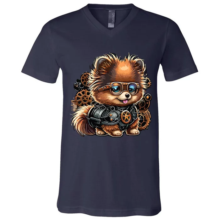 Steampunk Pomeranian V-Neck T-Shirt