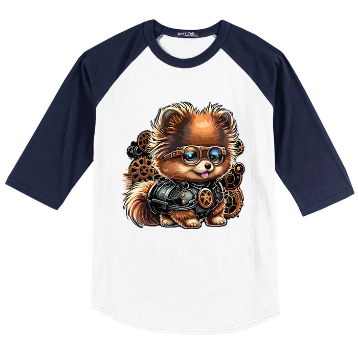 Steampunk Pomeranian Baseball Sleeve Shirt